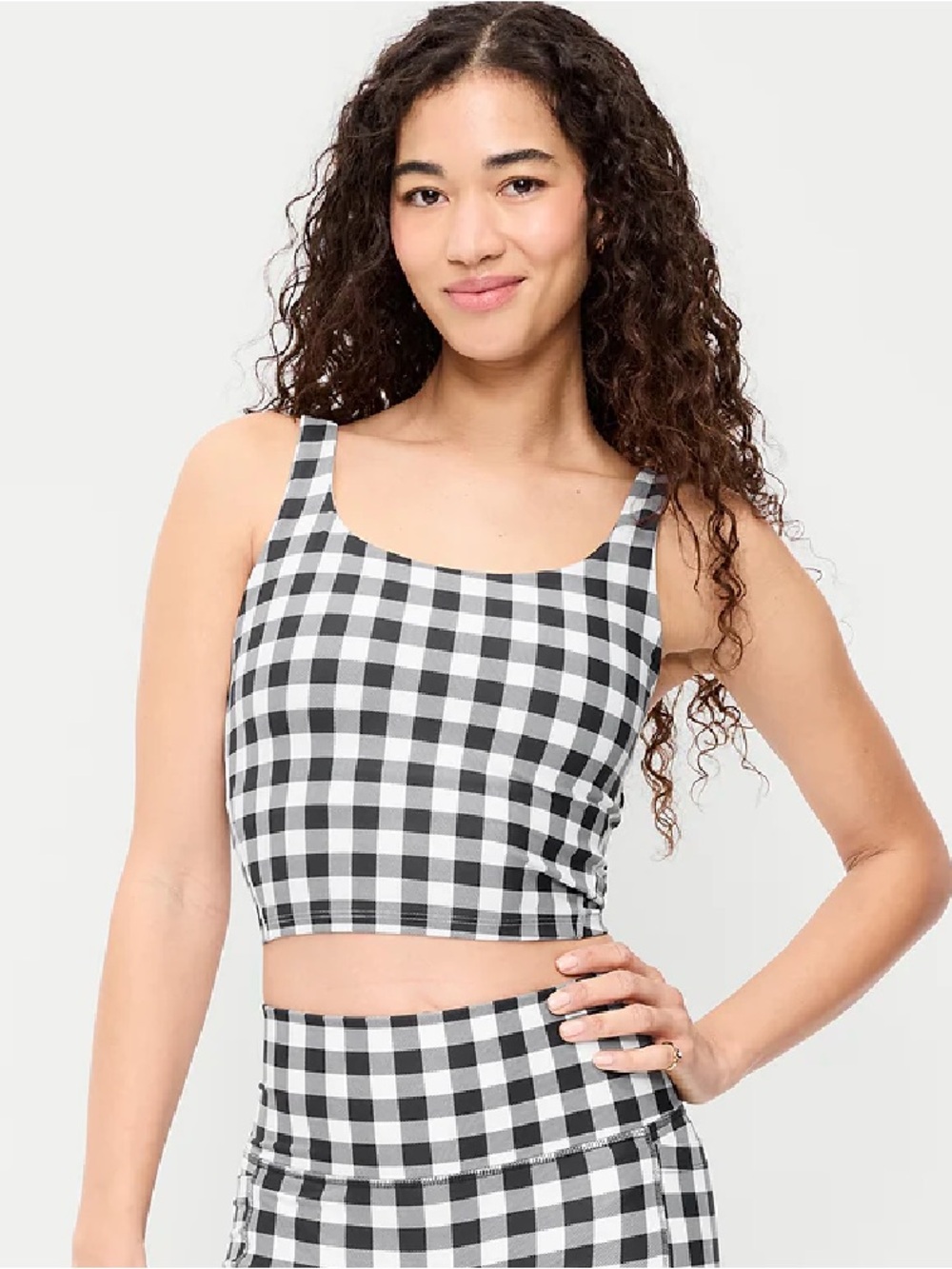 Old Navy Light Support PowerSoft Longline Sports Bra Black Gingham
